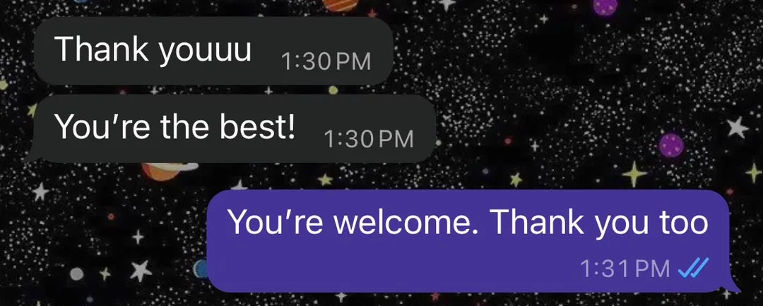 Customer WhatsApp message praising an Alexandra's Floral flower arrangement