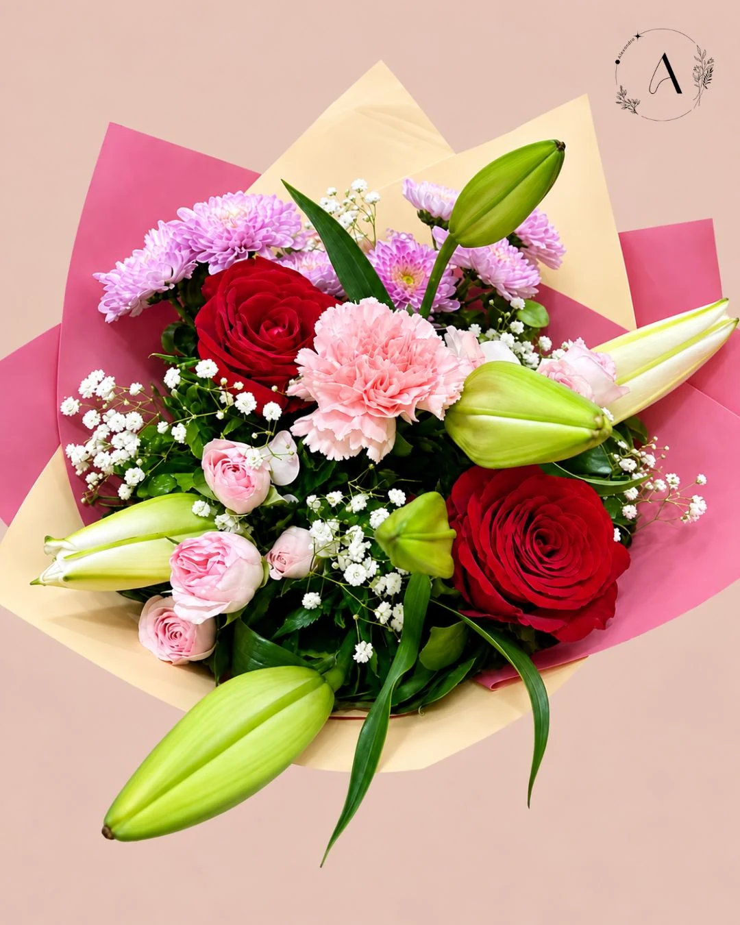 Mixed roses and lilies floral arrangement
