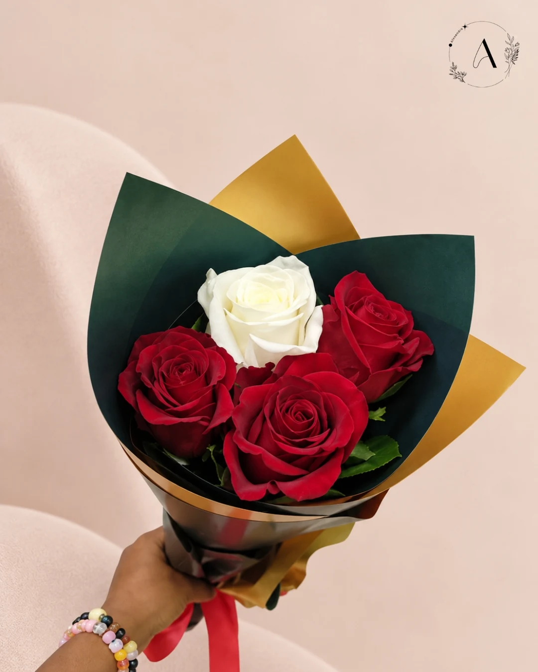 Red and white rose bouquet